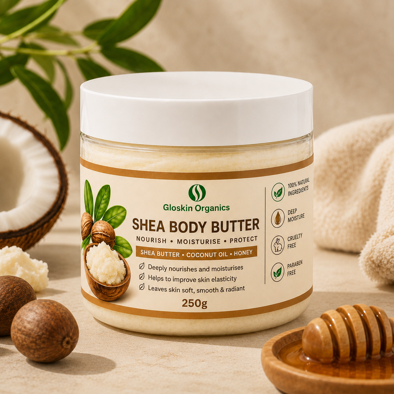 Shea Body Butter – Rich, Deeply Moisturising Body Butter with Shea Butter, Coconut Oil & Honey | 250g