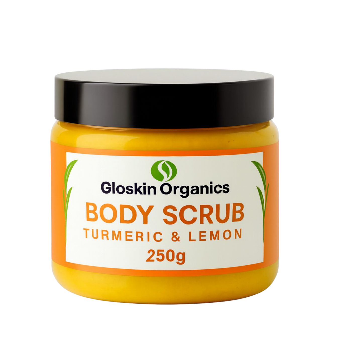 Gloskin Organics Body Scrub with turmeric, lemon, coconut oil, and shea butter