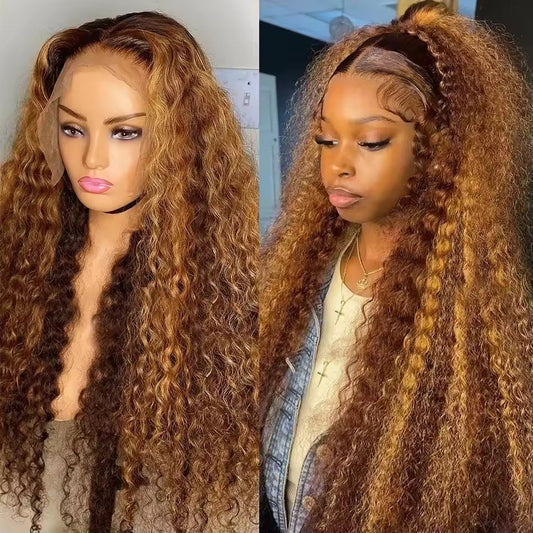 Brown Highlight Water Wave Wig – HD Lace, Glueless, 100% Human Hair
