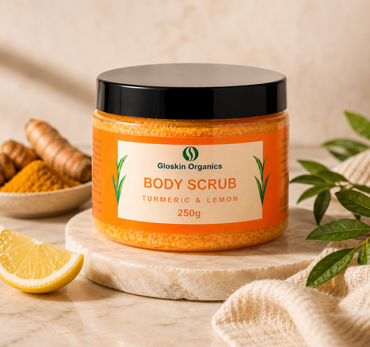 Gloskin Organics Turmeric & Lemon Body Scrub – Exfoliating Scrub for Smooth, Glowing Skin (250g, South Africa)