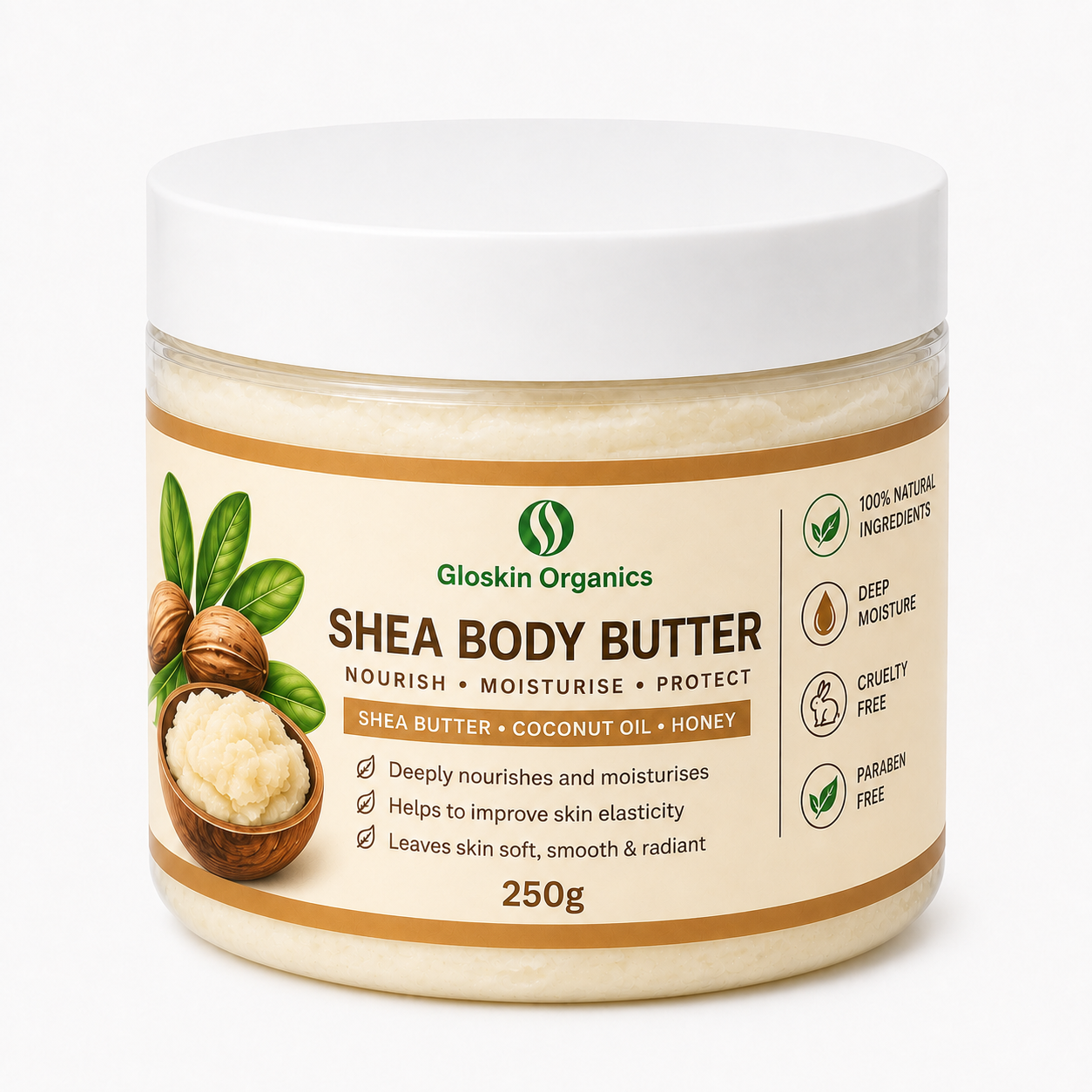 Shea Body Butter – Rich, Deeply Moisturising Body Butter with Shea Butter, Coconut Oil & Honey | 250g