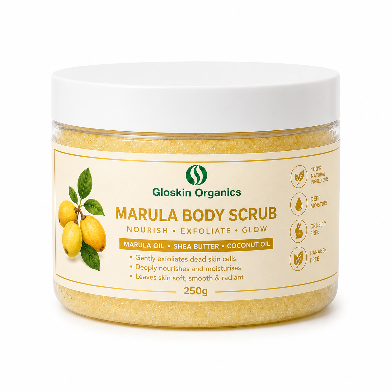 Marula Body Scrub | Shea Butter, Coconut Oil & Marula Oil – 250g