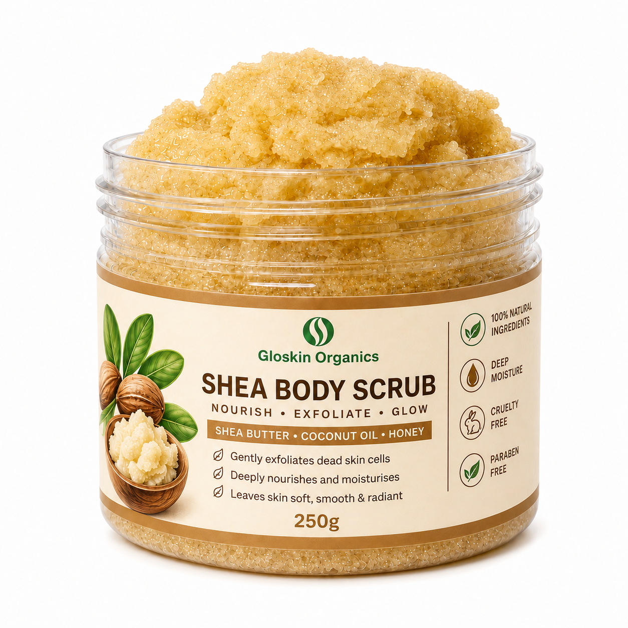 Shea Body Scrub | Shea Butter, Coconut Oil & Honey | 250g