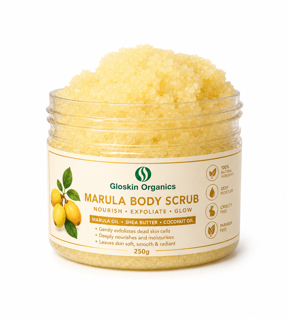 Marula Body Scrub | Shea Butter, Coconut Oil & Marula Oil – 250g