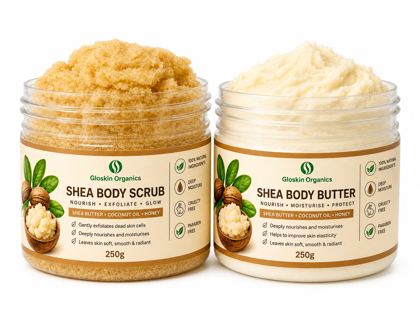 Shea Body Scrub & Shea Body Butter Combo | Exfoliate, Nourish & Glow – 2 x 250g