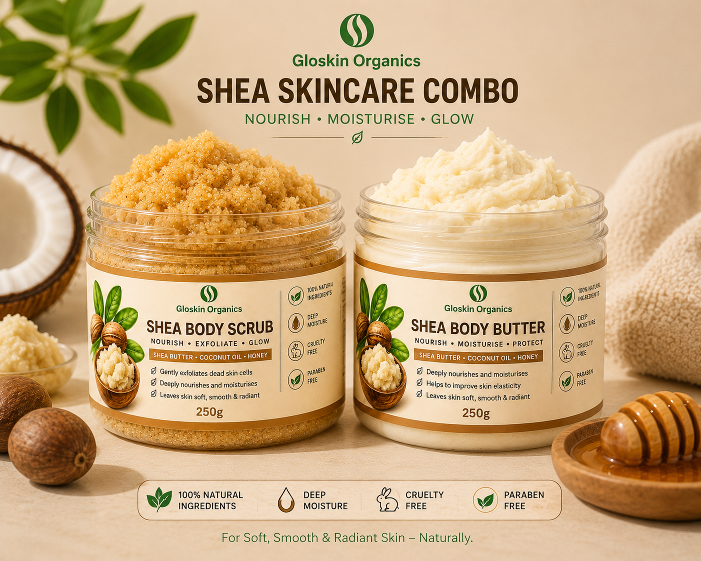 Shea Body Scrub & Shea Body Butter Combo | Exfoliate, Nourish & Glow – 2 x 250g