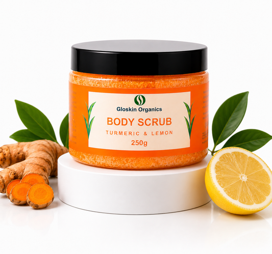 Gloskin Organics Turmeric & Lemon Body Scrub – Exfoliating Scrub for Smooth, Glowing Skin (250g, South Africa)