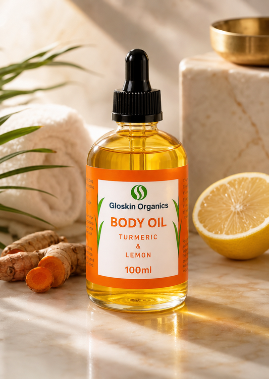 Gloskin Organics Turmeric & Lemon Body Oil – Hydrating Glow Oil for Radiant Skin (100ml, South Africa)
